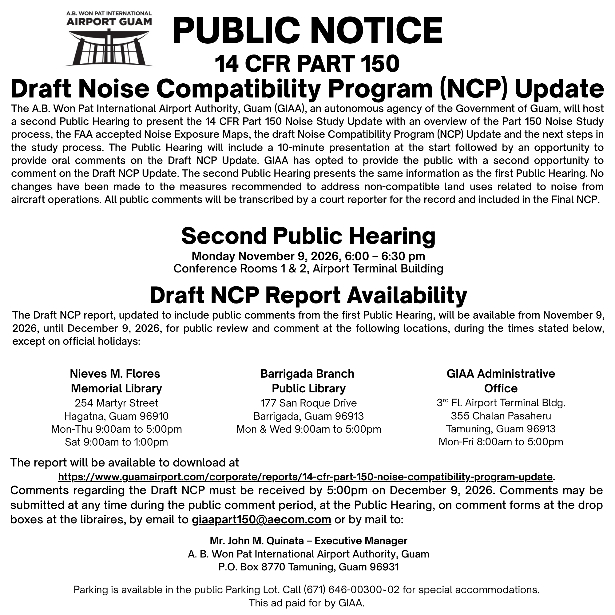 Public Hearing for Noise Compatibility Program
